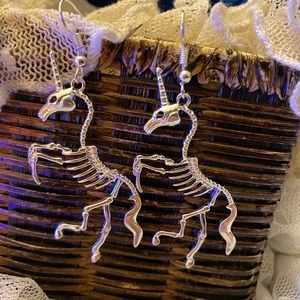 Hypoallergenic skeleton unicorn earrings